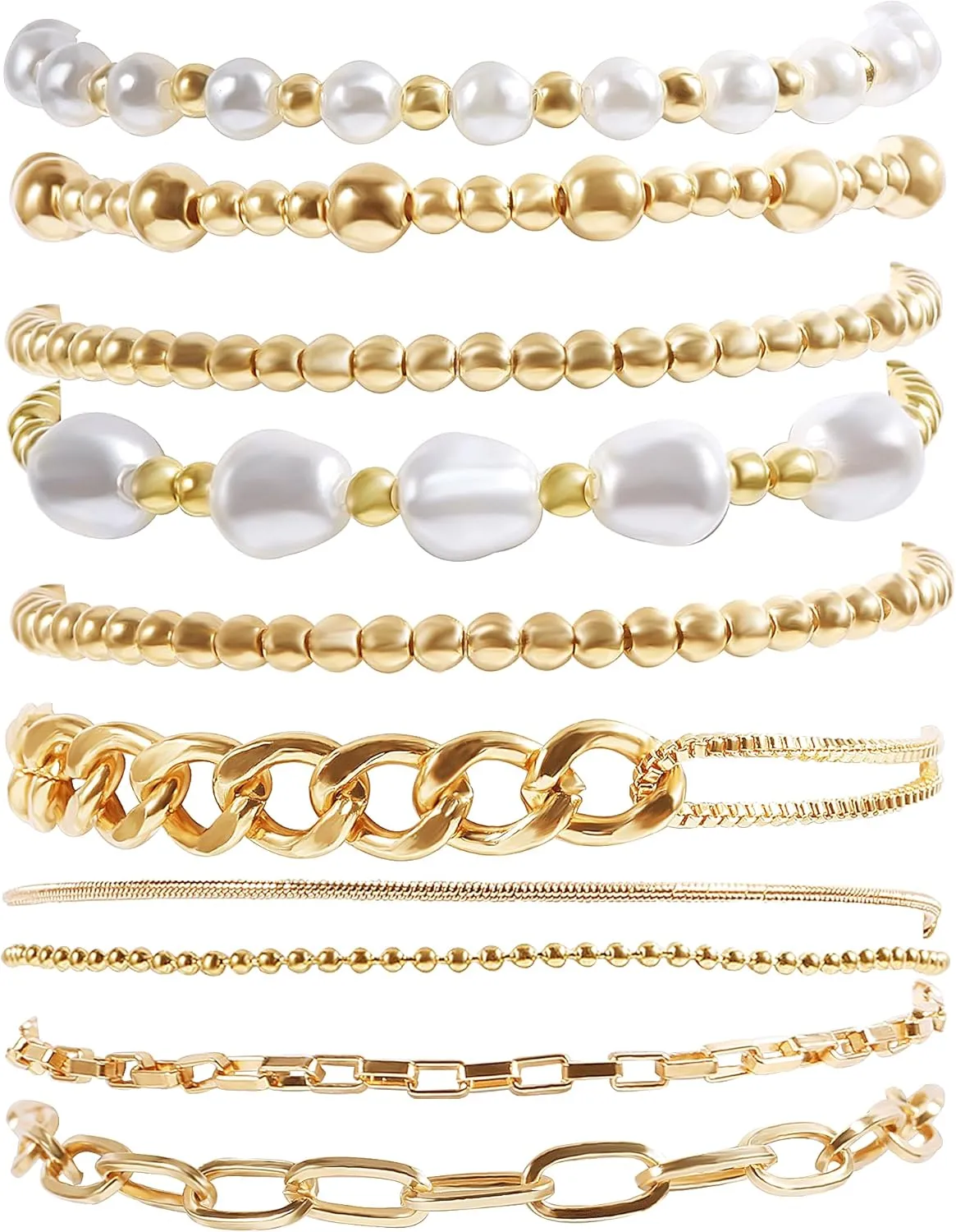 10Pcs Gold Beaded Bracelets for WomenDainty Gold Bracelet Set Pearl Stack Bracelets Trendy Jewelry Gift for Gilrs