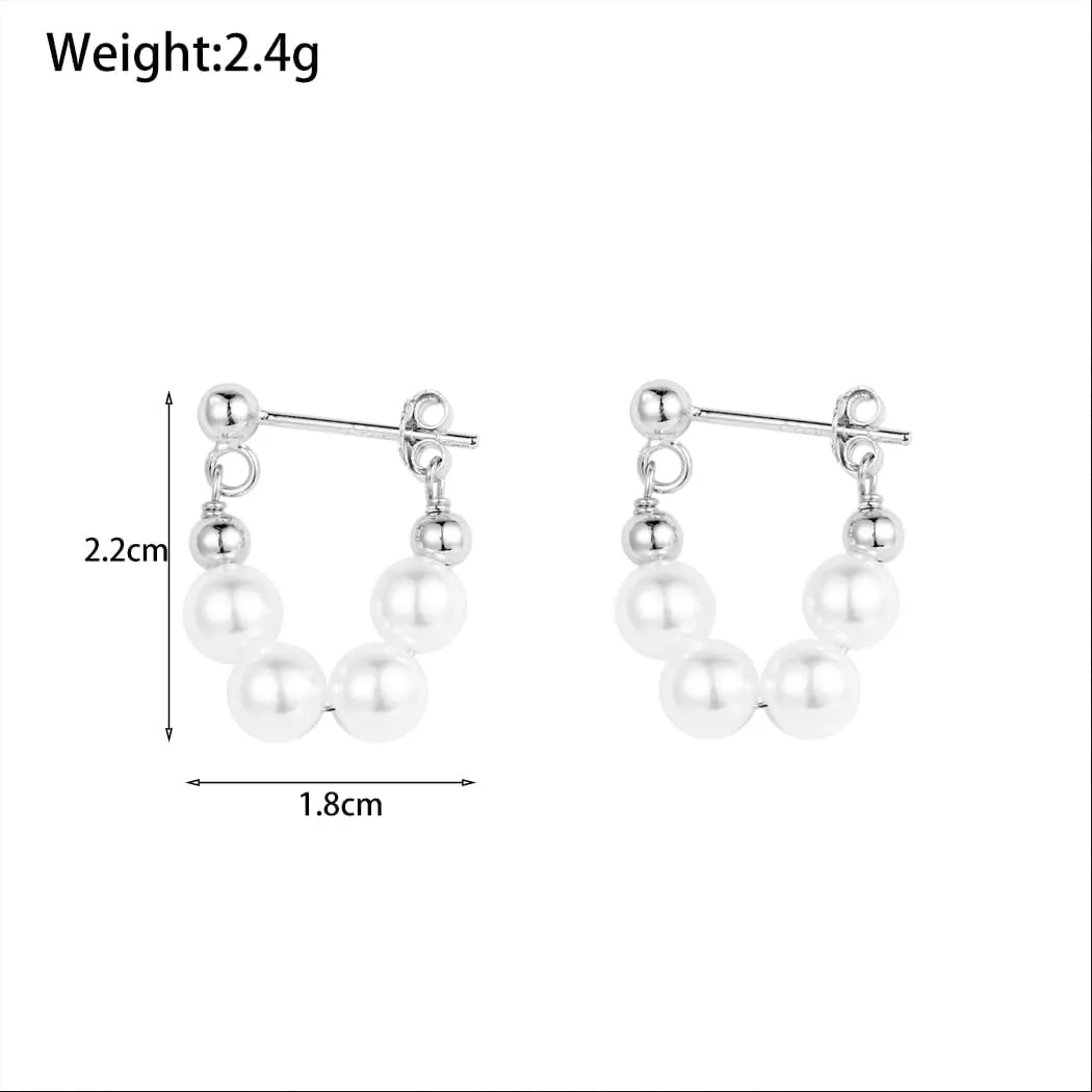14K Gold Pearls Beaded Drop Dangle Earrings for Women, Minimalist Round Pearls Bead Statement Earrings Trendy Evening Pageant Prom Ear Jewelry