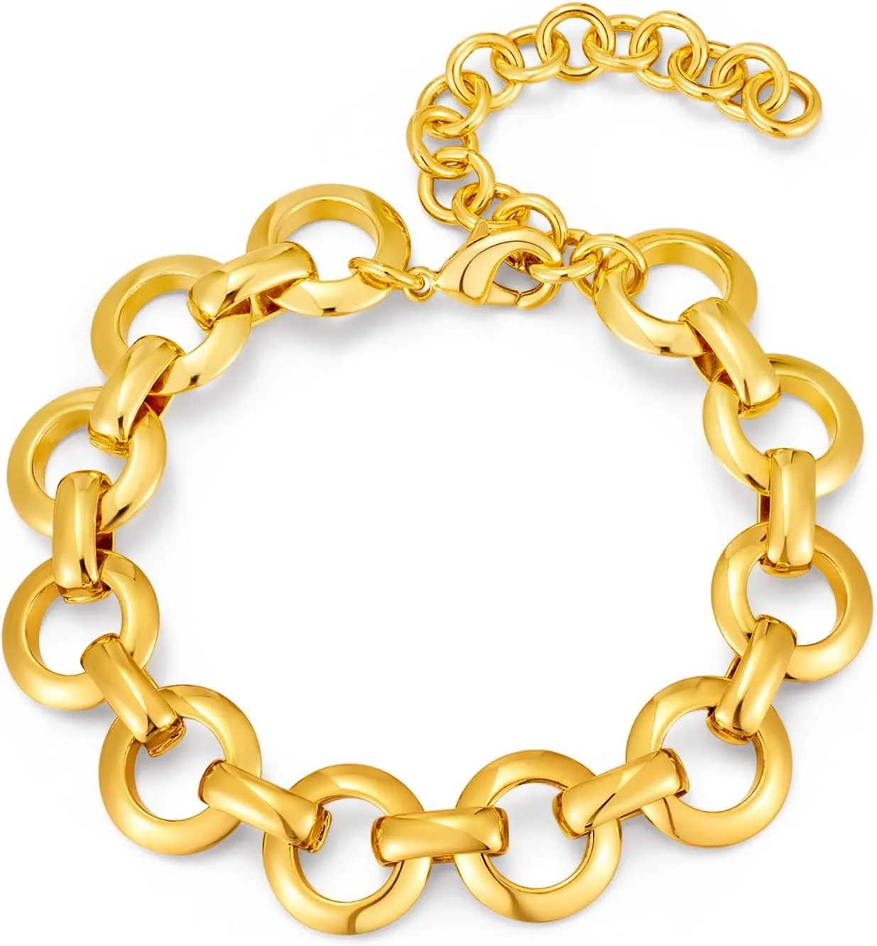 18k Gold Plated Chunky Link Chain Bracelets for Women Thick Round Circle Chain Bracelet Fashion Jewelry