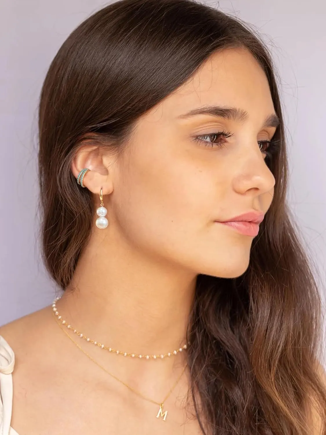 18K Gold Plated S925 Sterling Silver Dangle Earrings for Women Lightweight Double Pearl Earrings Wedding Trendy Jewelry Christmas Gift