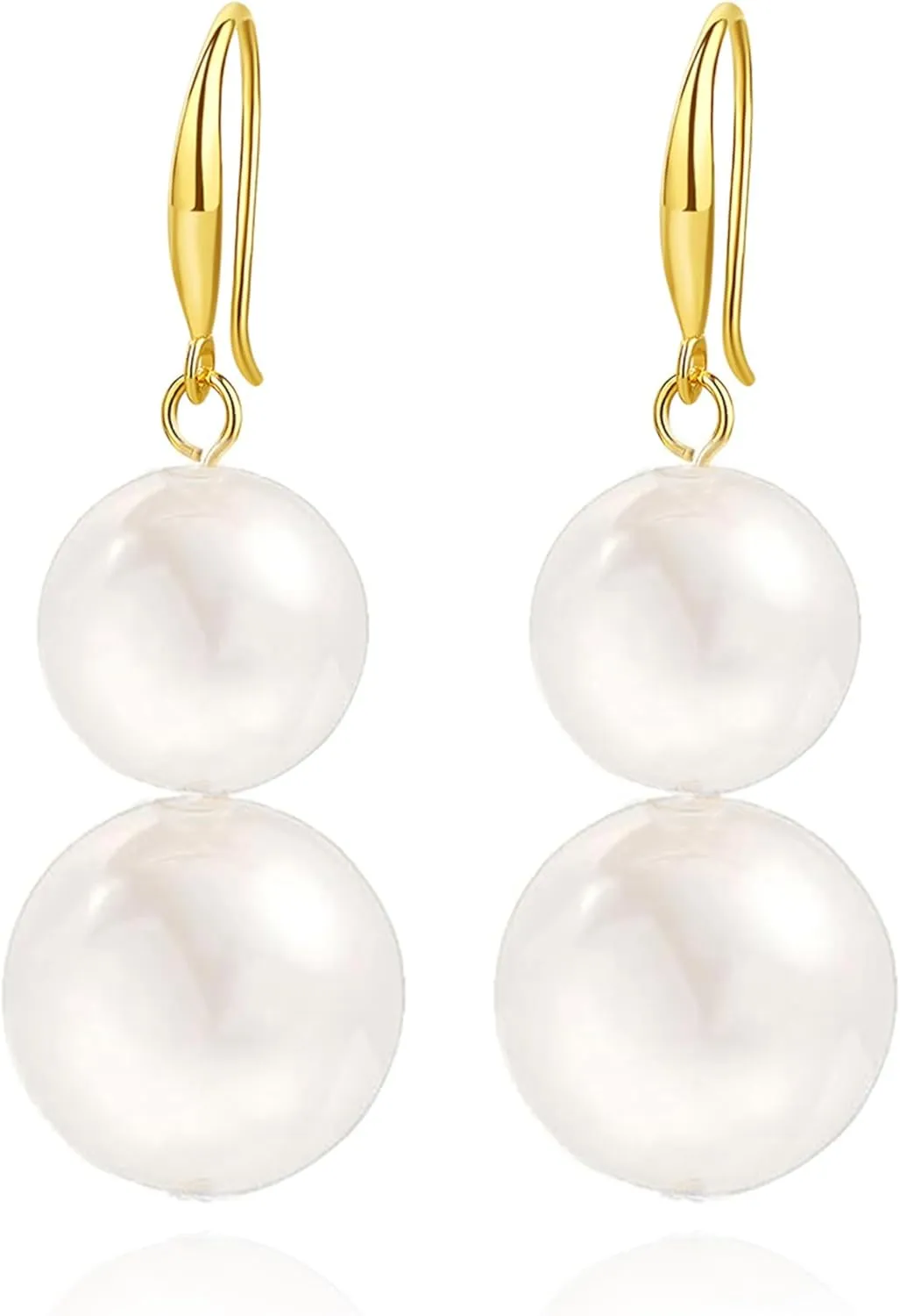 18K Gold Plated S925 Sterling Silver Dangle Earrings for Women Lightweight Double Pearl Earrings Wedding Trendy Jewelry Christmas Gift
