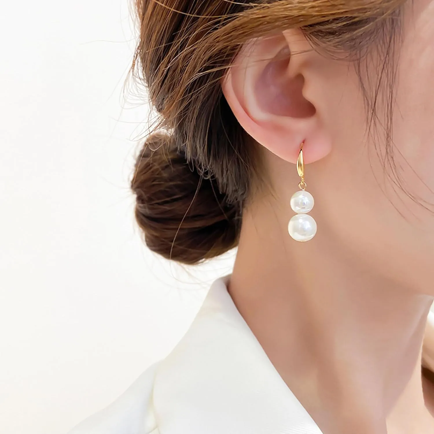 18K Gold Plated S925 Sterling Silver Dangle Earrings for Women Lightweight Double Pearl Earrings Wedding Trendy Jewelry Christmas Gift