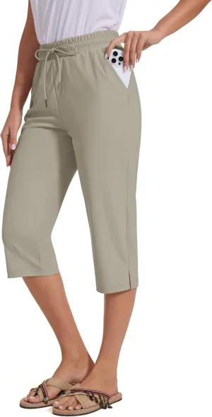 18" Beach Pants for Women Swim Pants Built-in Brief Quick Dry Summer Capris UPF50  Knee Length Long Swim Bottoms