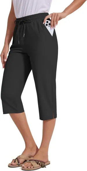 18" Beach Pants for Women Swim Pants Built-in Brief Quick Dry Summer Capris UPF50  Knee Length Long Swim Bottoms