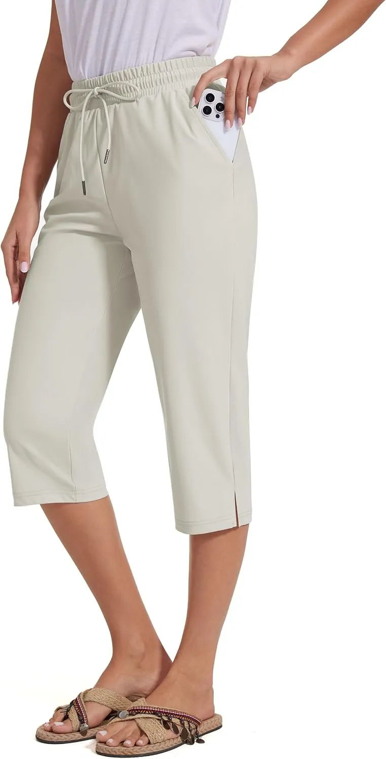 18" Beach Pants for Women Swim Pants Built-in Brief Quick Dry Summer Capris UPF50  Knee Length Long Swim Bottoms