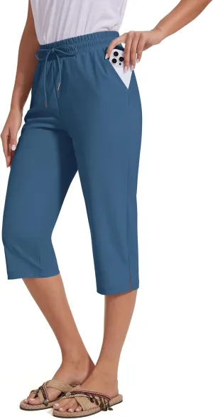 18" Beach Pants for Women Swim Pants Built-in Brief Quick Dry Summer Capris UPF50  Knee Length Long Swim Bottoms
