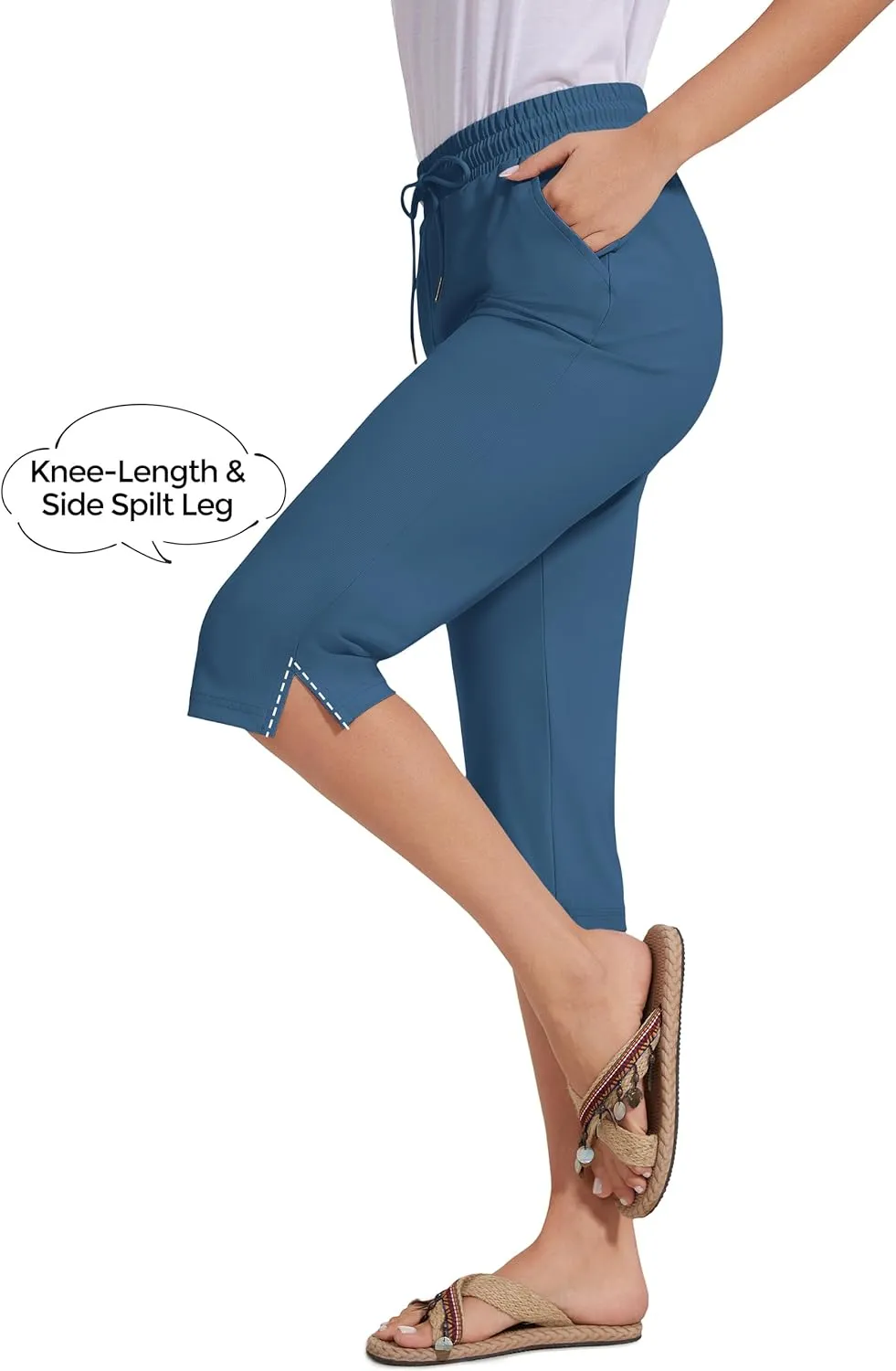 18" Beach Pants for Women Swim Pants Built-in Brief Quick Dry Summer Capris UPF50  Knee Length Long Swim Bottoms
