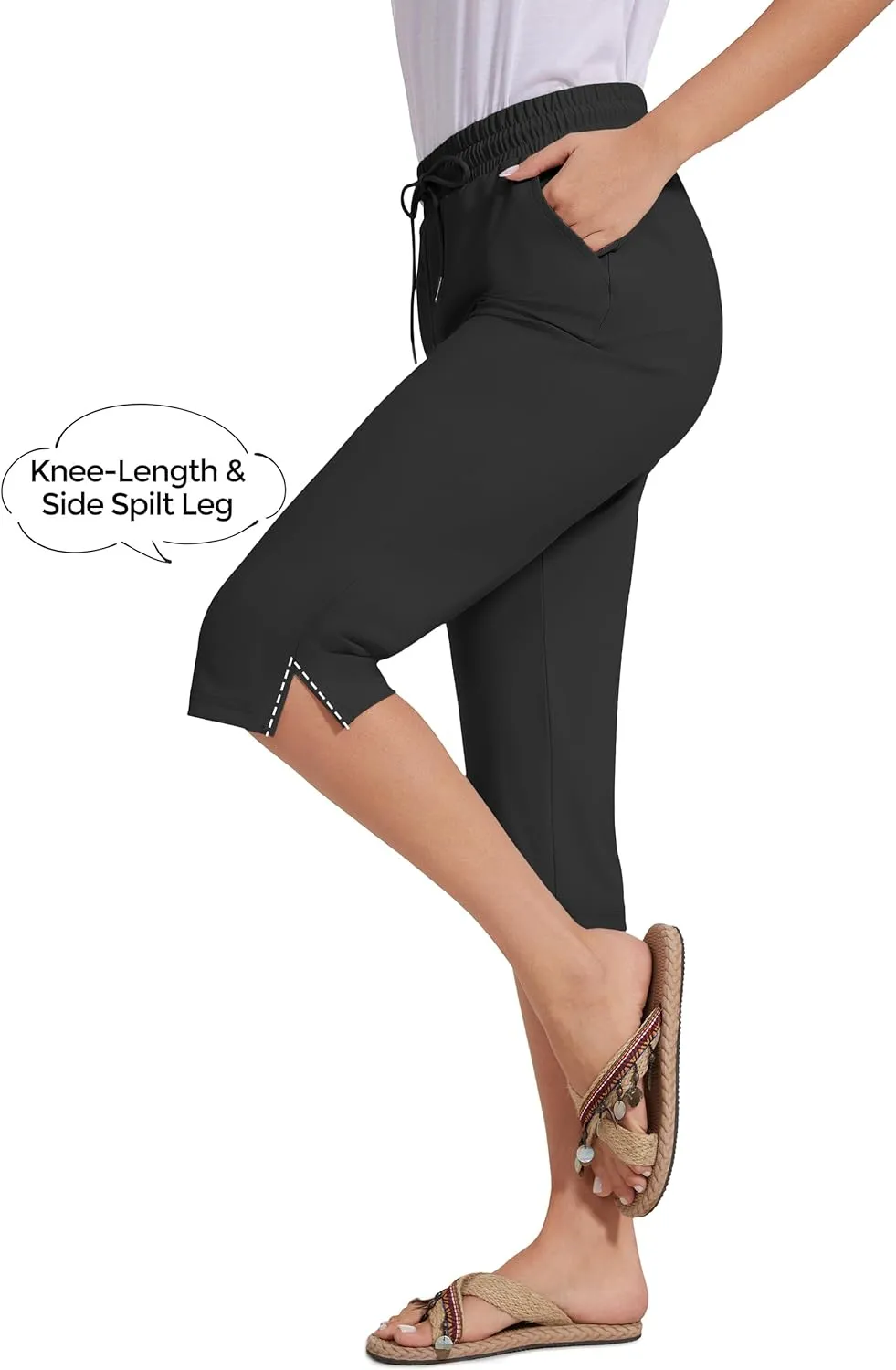 18" Beach Pants for Women Swim Pants Built-in Brief Quick Dry Summer Capris UPF50  Knee Length Long Swim Bottoms