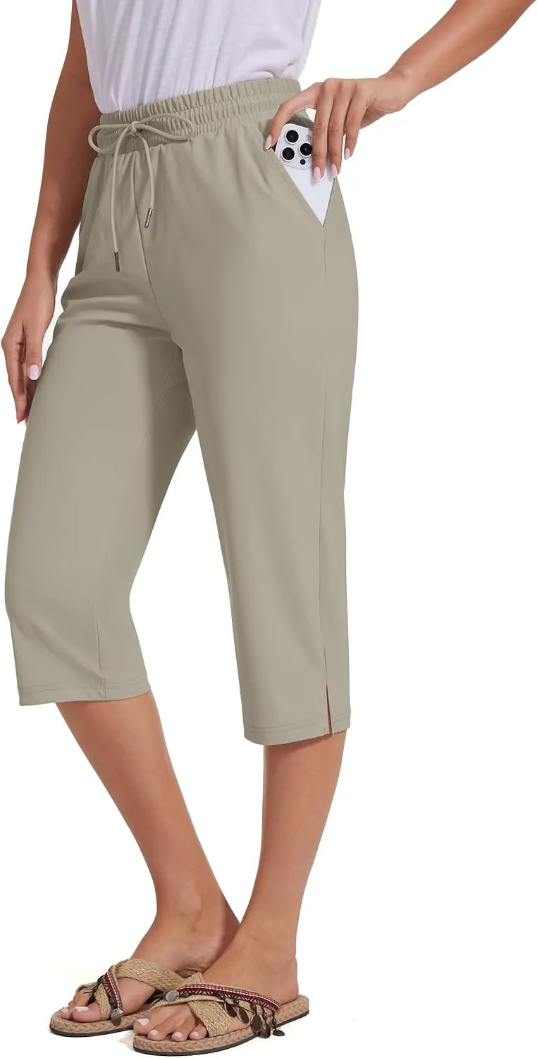18" Beach Pants for Women Swim Pants Built-in Brief Quick Dry Summer Capris UPF50  Knee Length Long Swim Bottoms