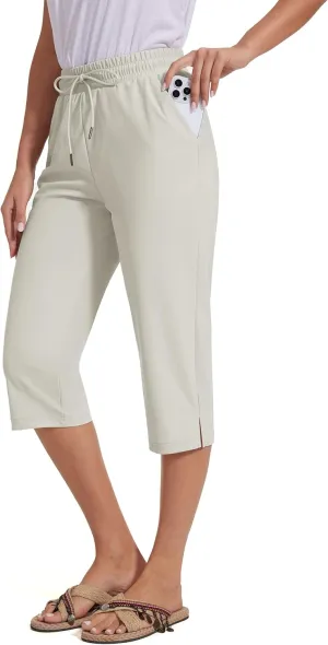 18" Beach Pants for Women Swim Pants Built-in Brief Quick Dry Summer Capris UPF50  Knee Length Long Swim Bottoms
