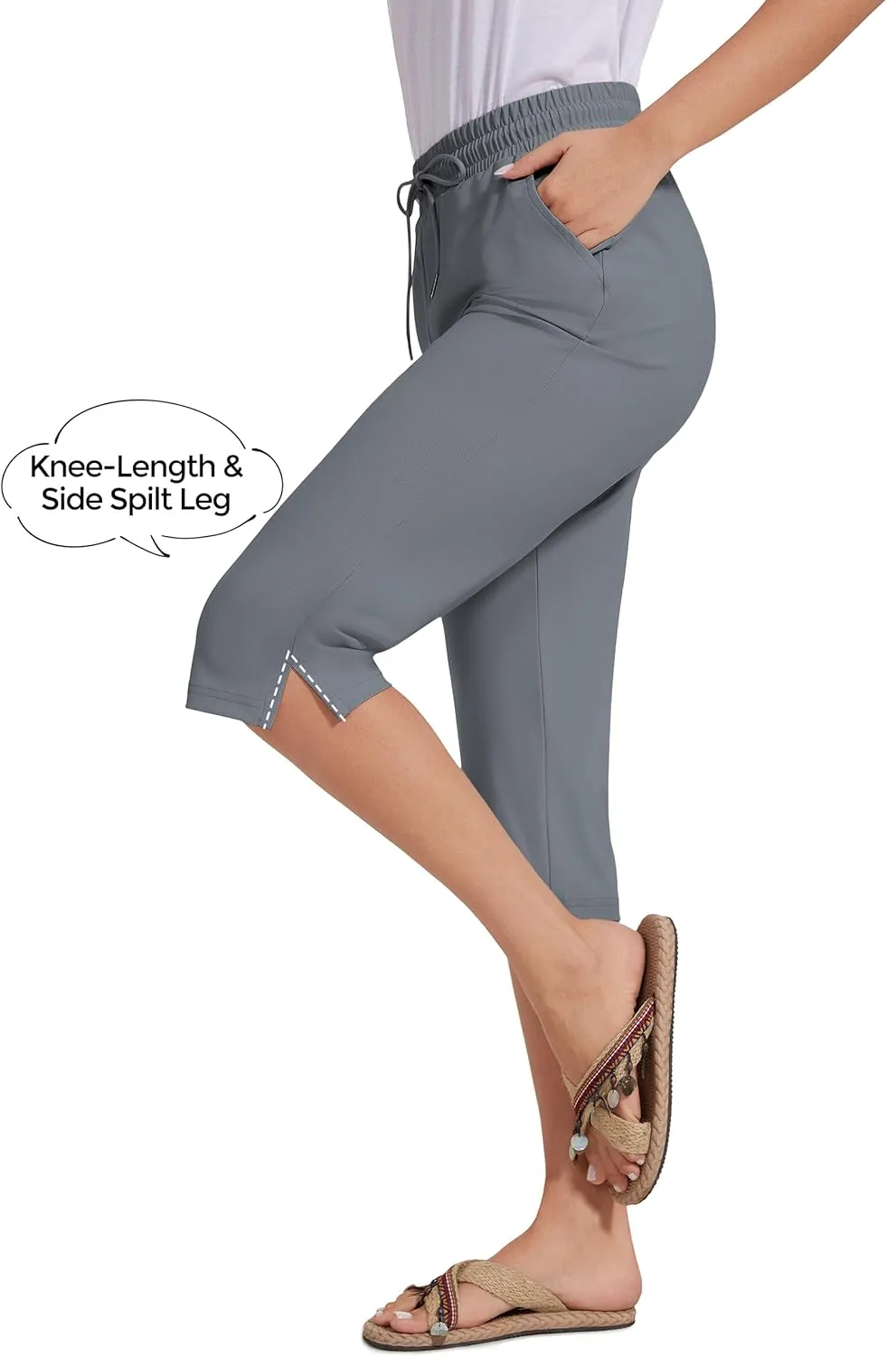 18" Beach Pants for Women Swim Pants Built-in Brief Quick Dry Summer Capris UPF50  Knee Length Long Swim Bottoms