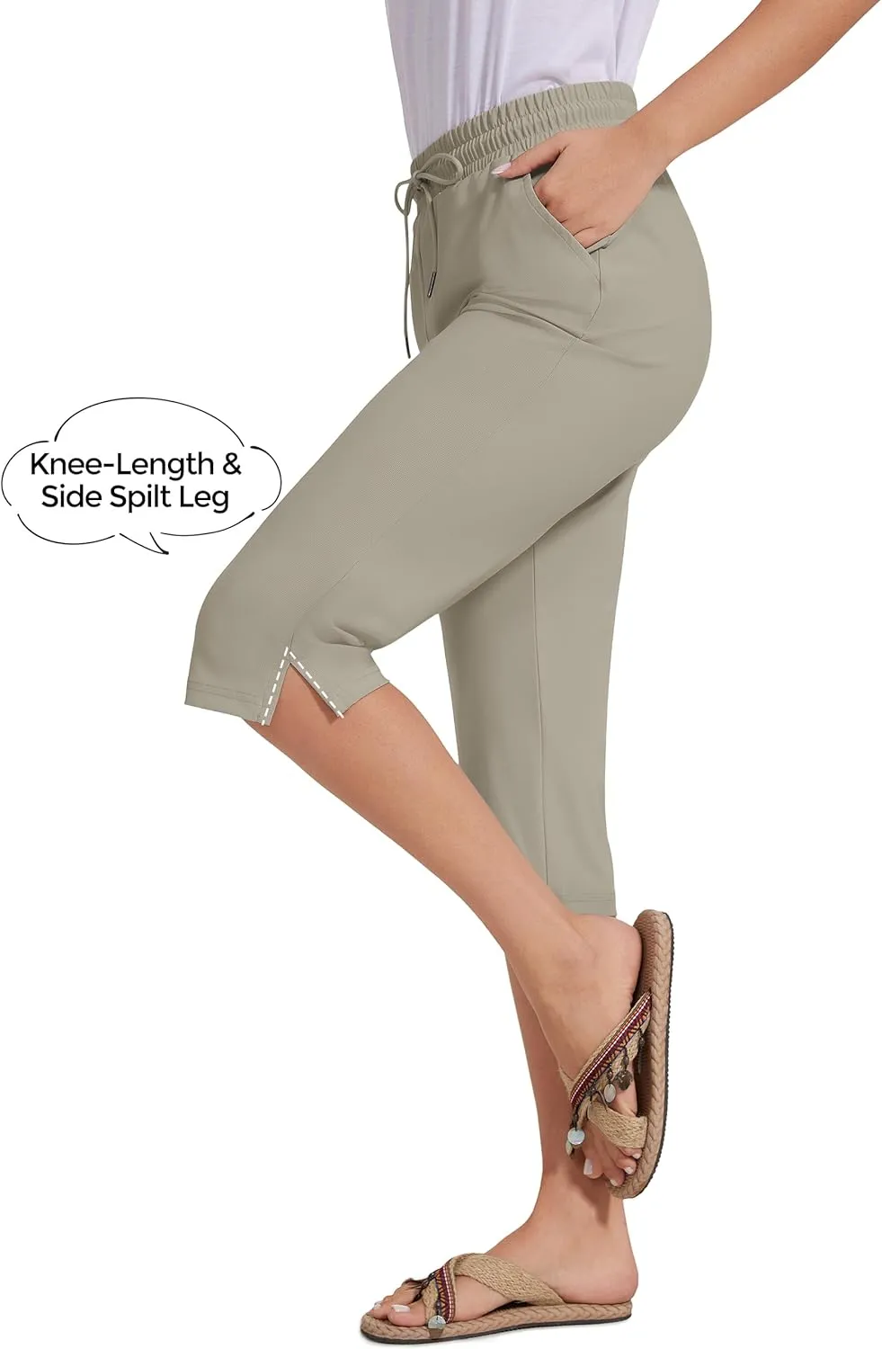 18" Beach Pants for Women Swim Pants Built-in Brief Quick Dry Summer Capris UPF50  Knee Length Long Swim Bottoms