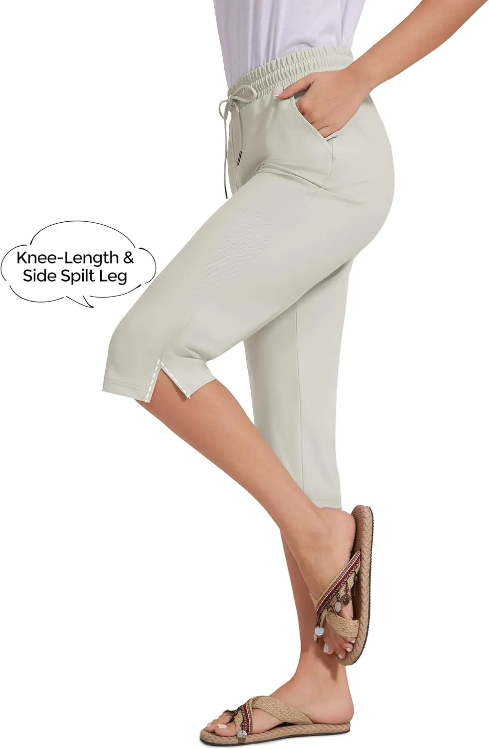 18" Beach Pants for Women Swim Pants Built-in Brief Quick Dry Summer Capris UPF50  Knee Length Long Swim Bottoms