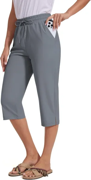 18" Beach Pants for Women Swim Pants Built-in Brief Quick Dry Summer Capris UPF50  Knee Length Long Swim Bottoms
