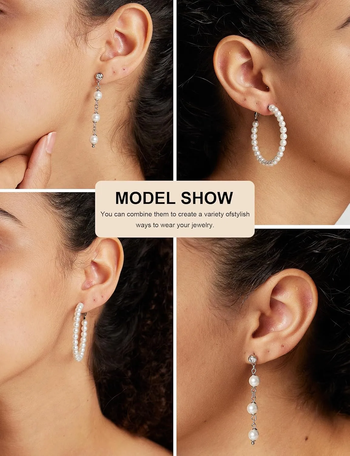 3 Pairs Pearl Earrings for Women - Gold Plated Lightweight Open Large Circle Round Pearl Earrings, 316L Surgical Steel Hypoallergenic, Valentines Day Gift.