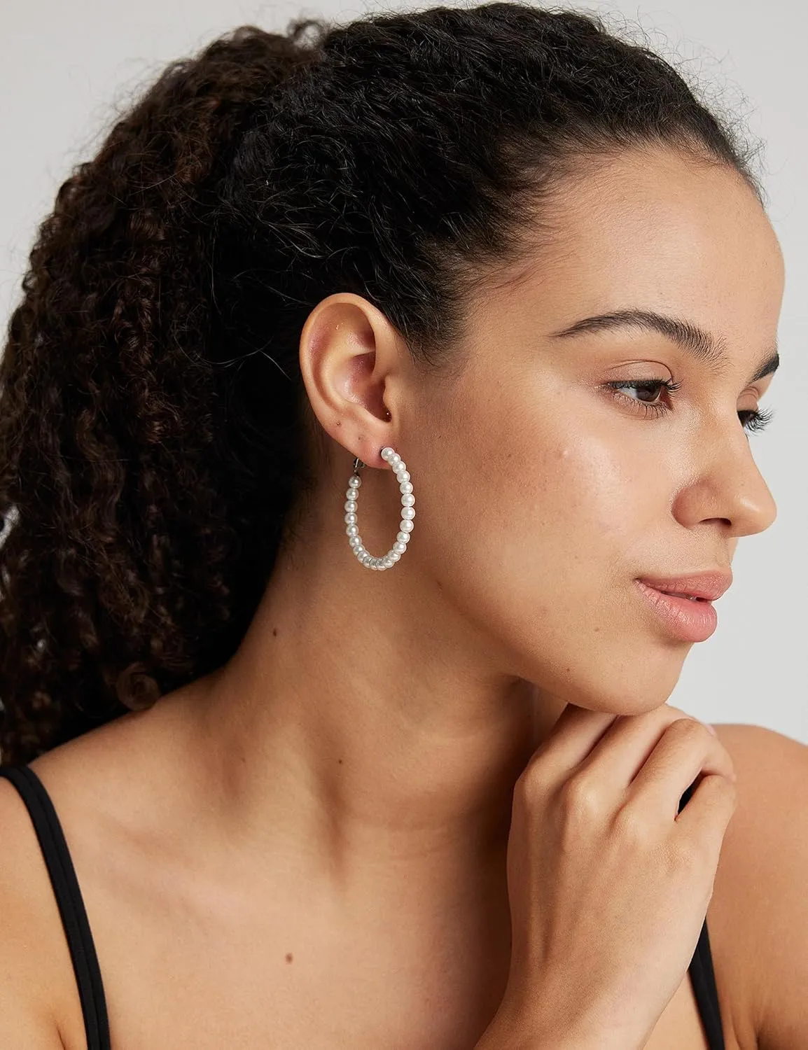 3 Pairs Pearl Earrings for Women - Gold Plated Lightweight Open Large Circle Round Pearl Earrings, 316L Surgical Steel Hypoallergenic, Valentines Day Gift.