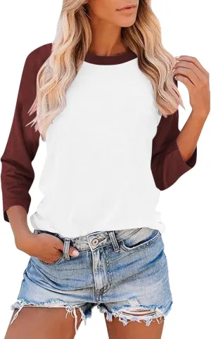 3/4 Length Sleeve Womens Baseball Jersey Tops Green and White Raglan Tshirt Three Quarter Sleeve Casual Style Tees