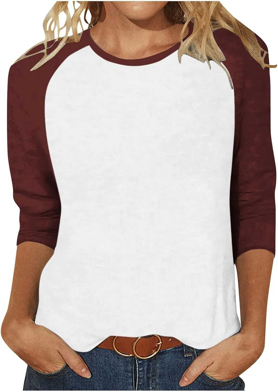 3/4 Length Sleeve Womens Baseball Jersey Tops Green and White Raglan Tshirt Three Quarter Sleeve Casual Style Tees