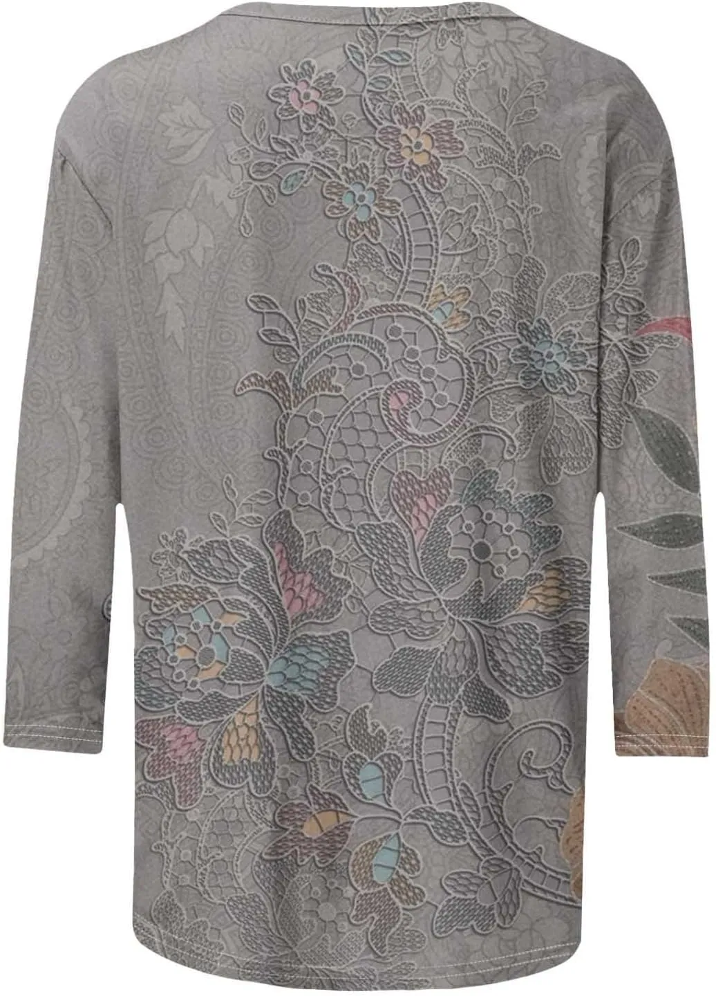 3/4 Length Sleeve Womens Tops Round Neck Trendy Casual Blouses Loose Fit Floral T-Shirt Shirts