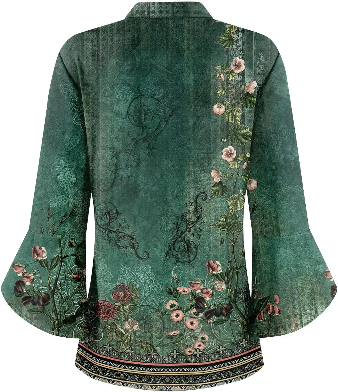 3/4 Sleeve Tops for Women V Neck Summer T Shirts Trendy Bell Sleeve Floral Print Blouses Dressy Casual 2025 Tops Cute