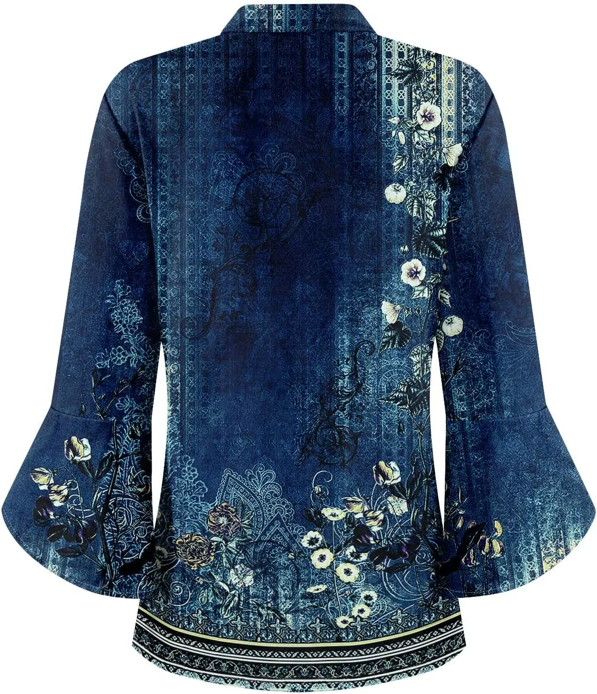 3/4 Sleeve Tops for Women V Neck Summer T Shirts Trendy Bell Sleeve Floral Print Blouses Dressy Casual 2025 Tops Cute