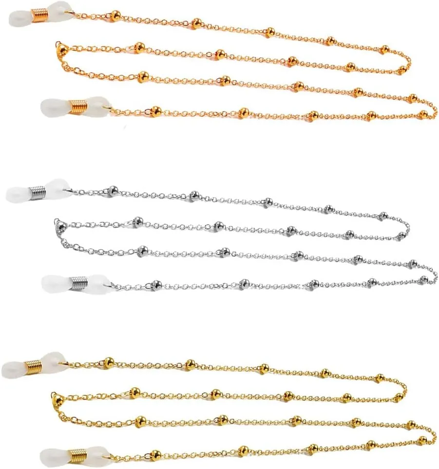 3PCS Women's Glasses Chain Fashion Glasses Chain, Glasses Frame Necklace Gold Bead Design Retro Simple Anti slip
