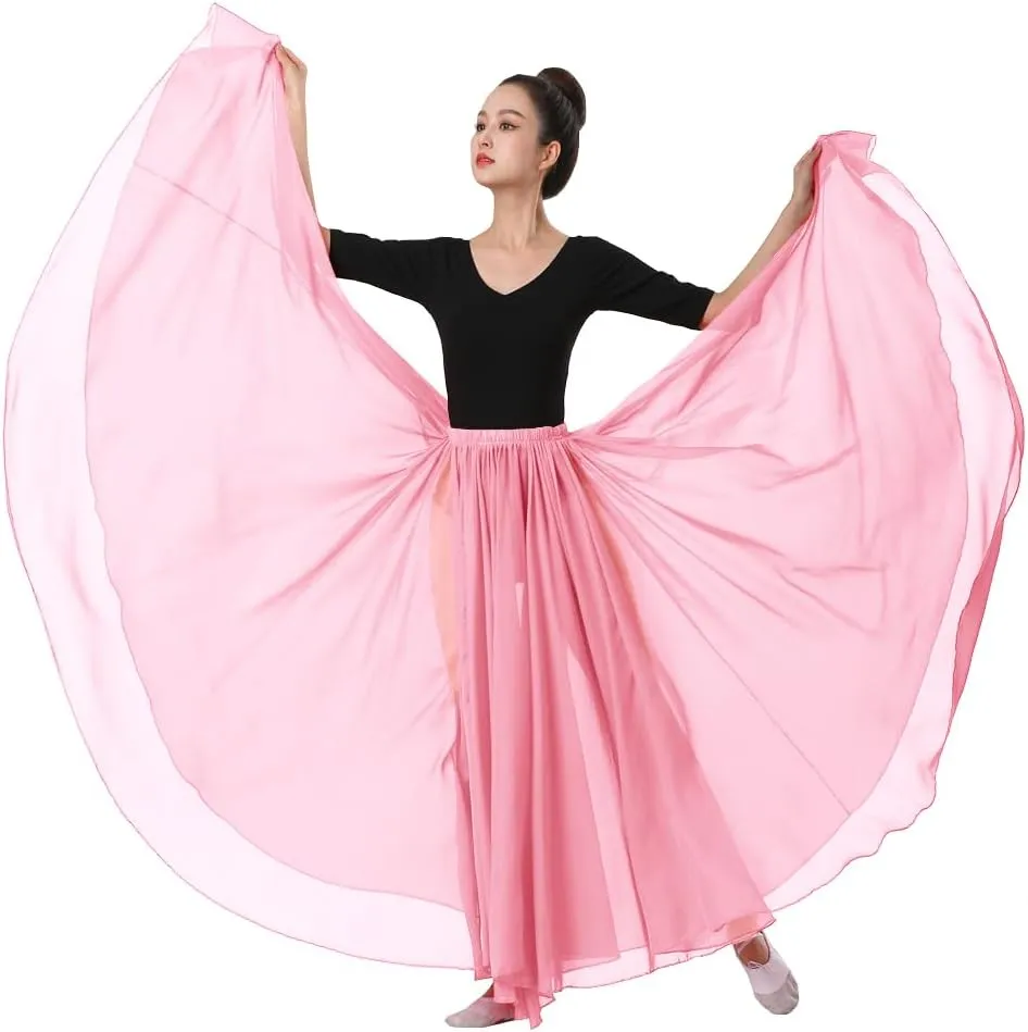 720 Silky Sheer Chiffon Elastic Waist Long Dance Skirt for Belly Ballet Photography Performance Maxi Skirt