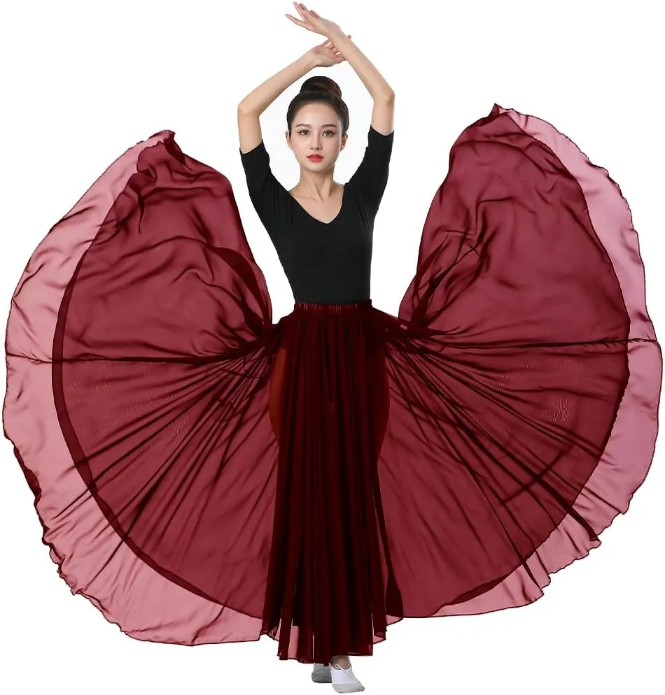 720 Silky Sheer Chiffon Elastic Waist Long Dance Skirt for Belly Ballet Photography Performance Maxi Skirt