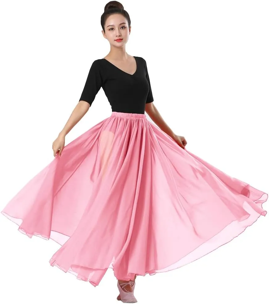 720 Silky Sheer Chiffon Elastic Waist Long Dance Skirt for Belly Ballet Photography Performance Maxi Skirt