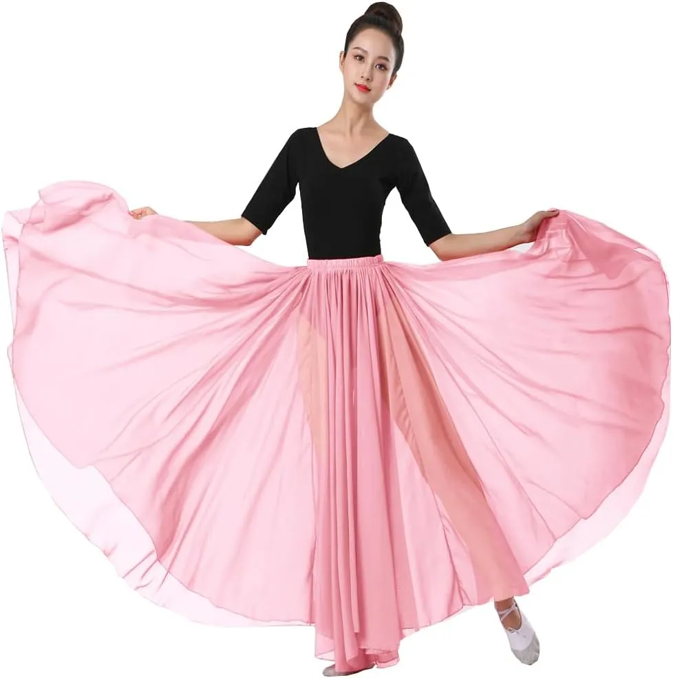 720 Silky Sheer Chiffon Elastic Waist Long Dance Skirt for Belly Ballet Photography Performance Maxi Skirt