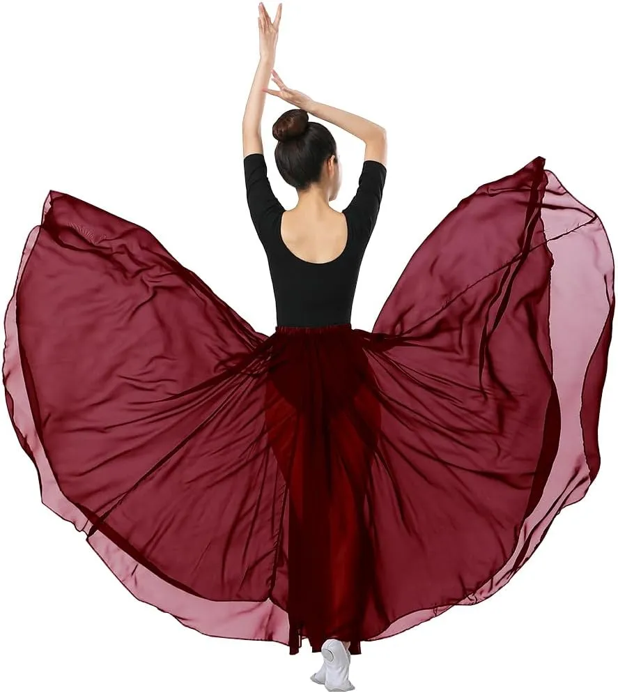 720 Silky Sheer Chiffon Elastic Waist Long Dance Skirt for Belly Ballet Photography Performance Maxi Skirt