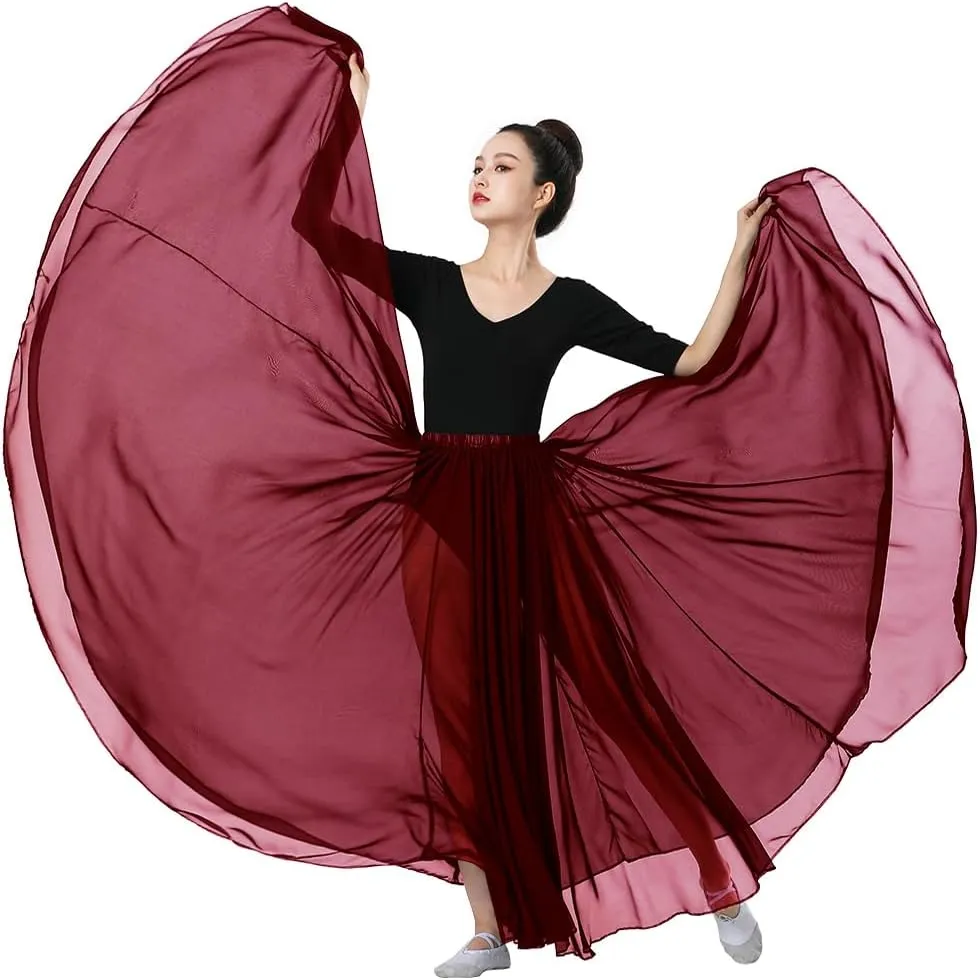 720 Silky Sheer Chiffon Elastic Waist Long Dance Skirt for Belly Ballet Photography Performance Maxi Skirt