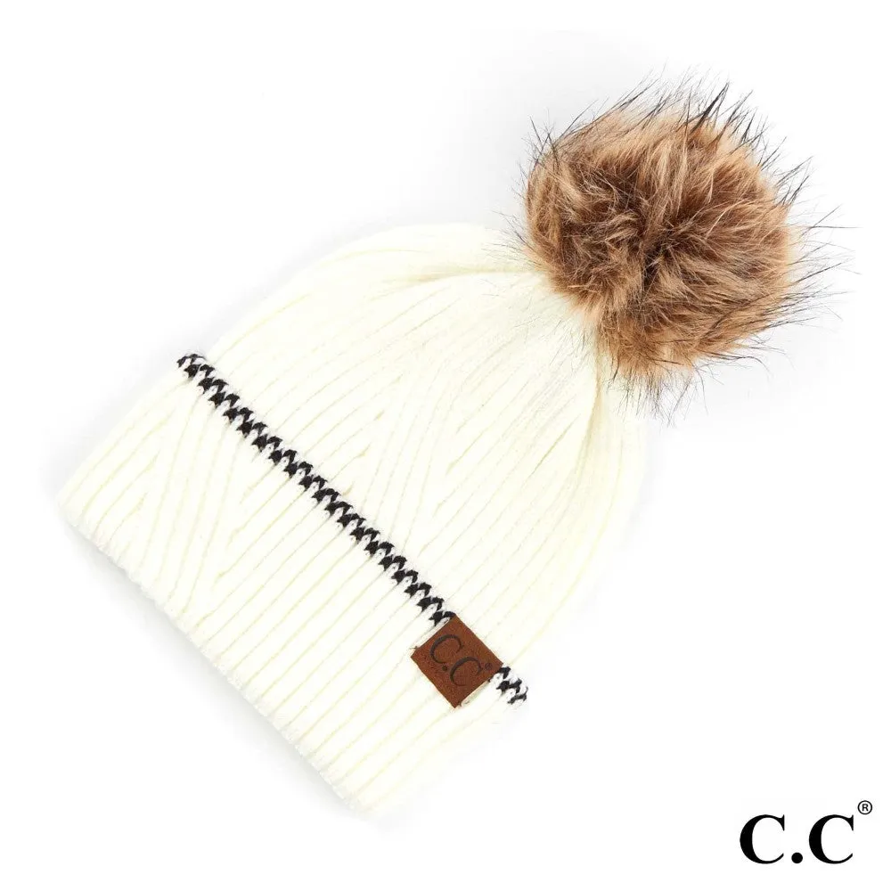 #722 CC Pom Beanie (Accented Cuff)