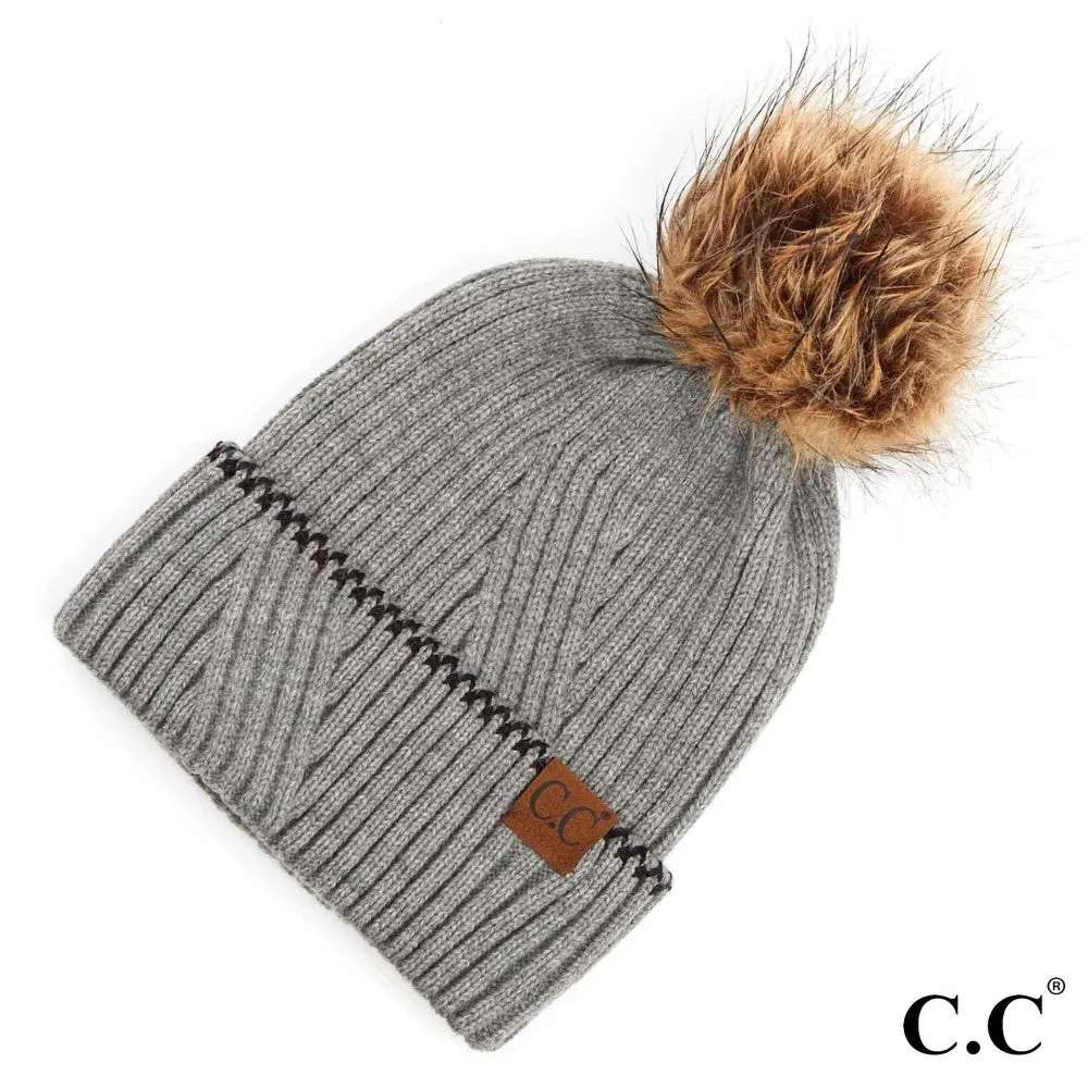 #722 CC Pom Beanie (Accented Cuff)