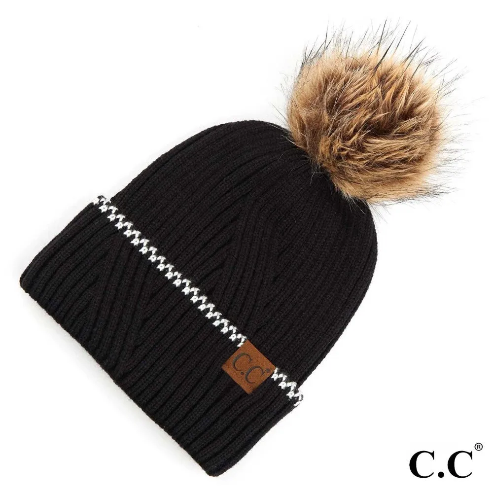 #722 CC Pom Beanie (Accented Cuff)