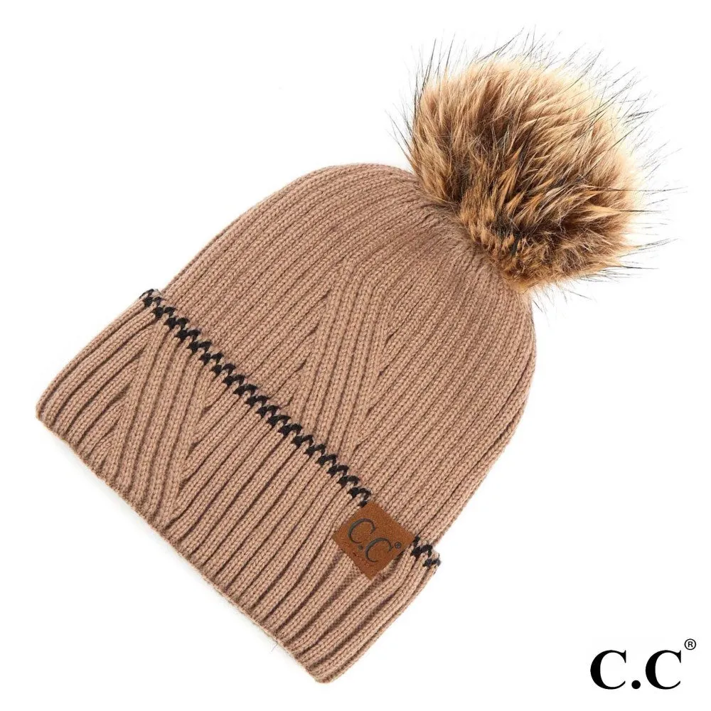 #722 CC Pom Beanie (Accented Cuff)