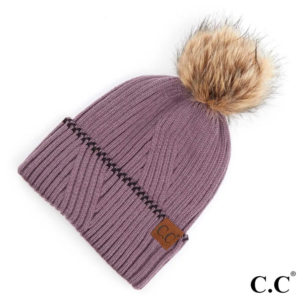 #722 CC Pom Beanie (Accented Cuff)