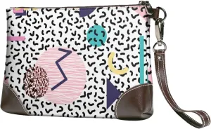 90s Geometric In Retro Style Women Leather Clutch Purse Evening Bag Small Wristlet Wallet Cell Phone Bag