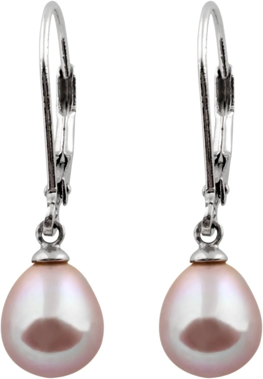 925 Sterling Silver 8mm Genuine Pearls Freshwater Cultured Lever-back Dangle Earrings for Women