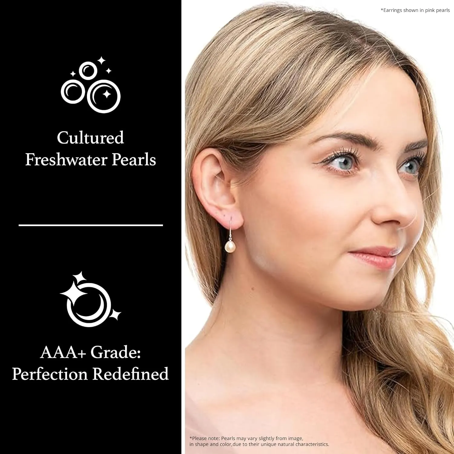 925 Sterling Silver 8mm Genuine Pearls Freshwater Cultured Lever-back Dangle Earrings for Women
