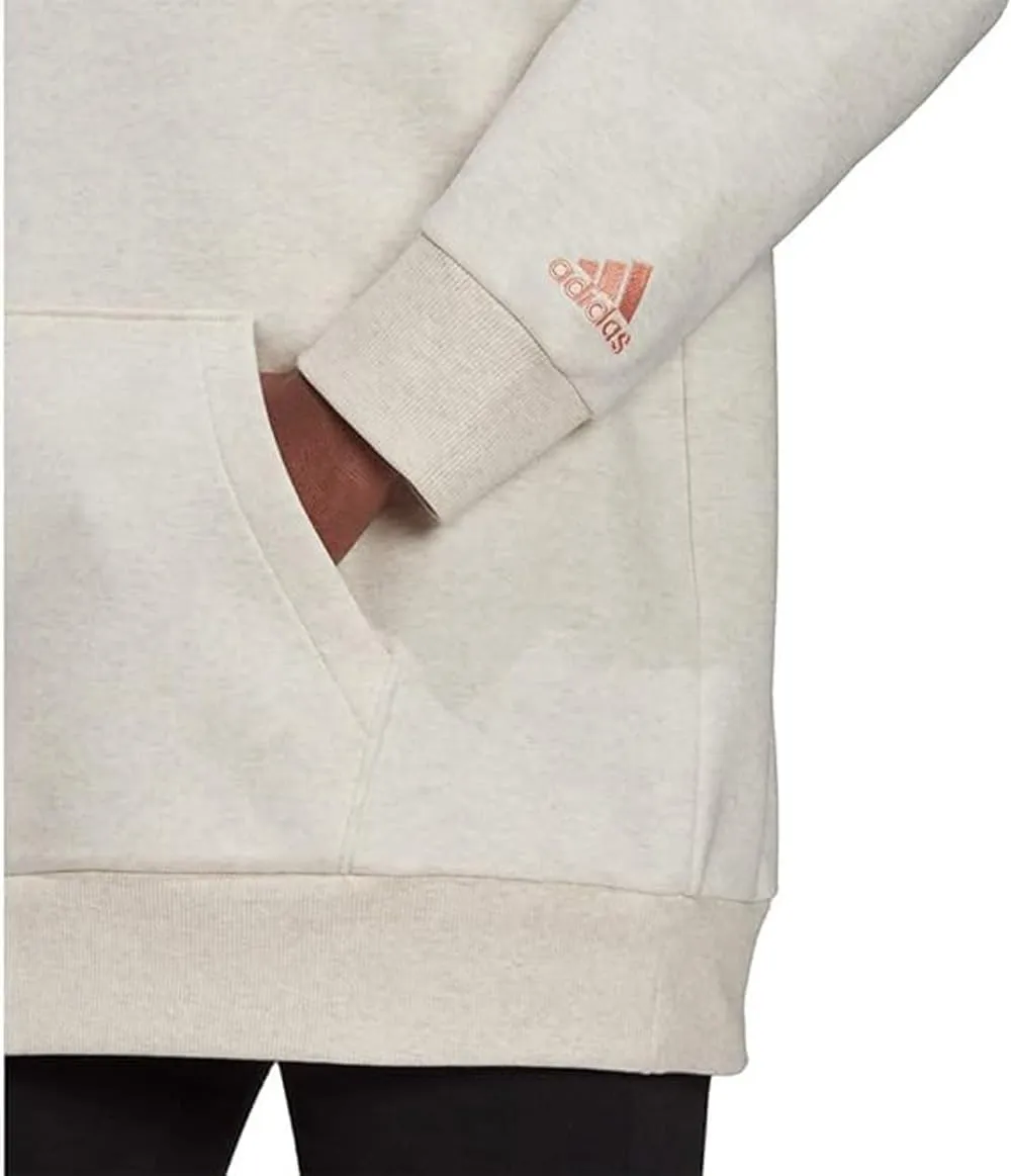 adidas Womens Lin Oversize Fleece Hoodie Sweatshirt, Off White Mel/Ambient Blush