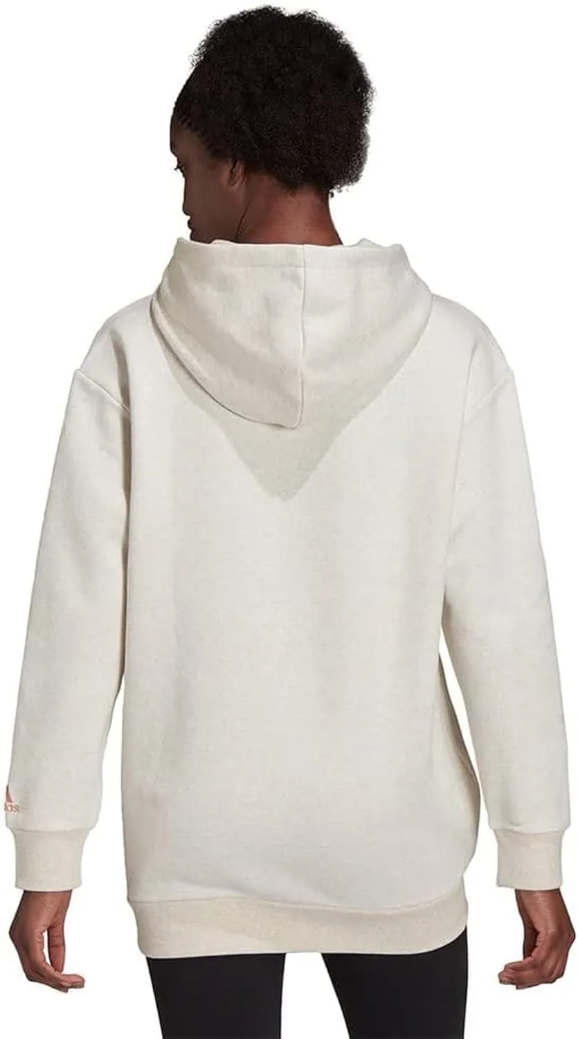 adidas Womens Lin Oversize Fleece Hoodie Sweatshirt, Off White Mel/Ambient Blush