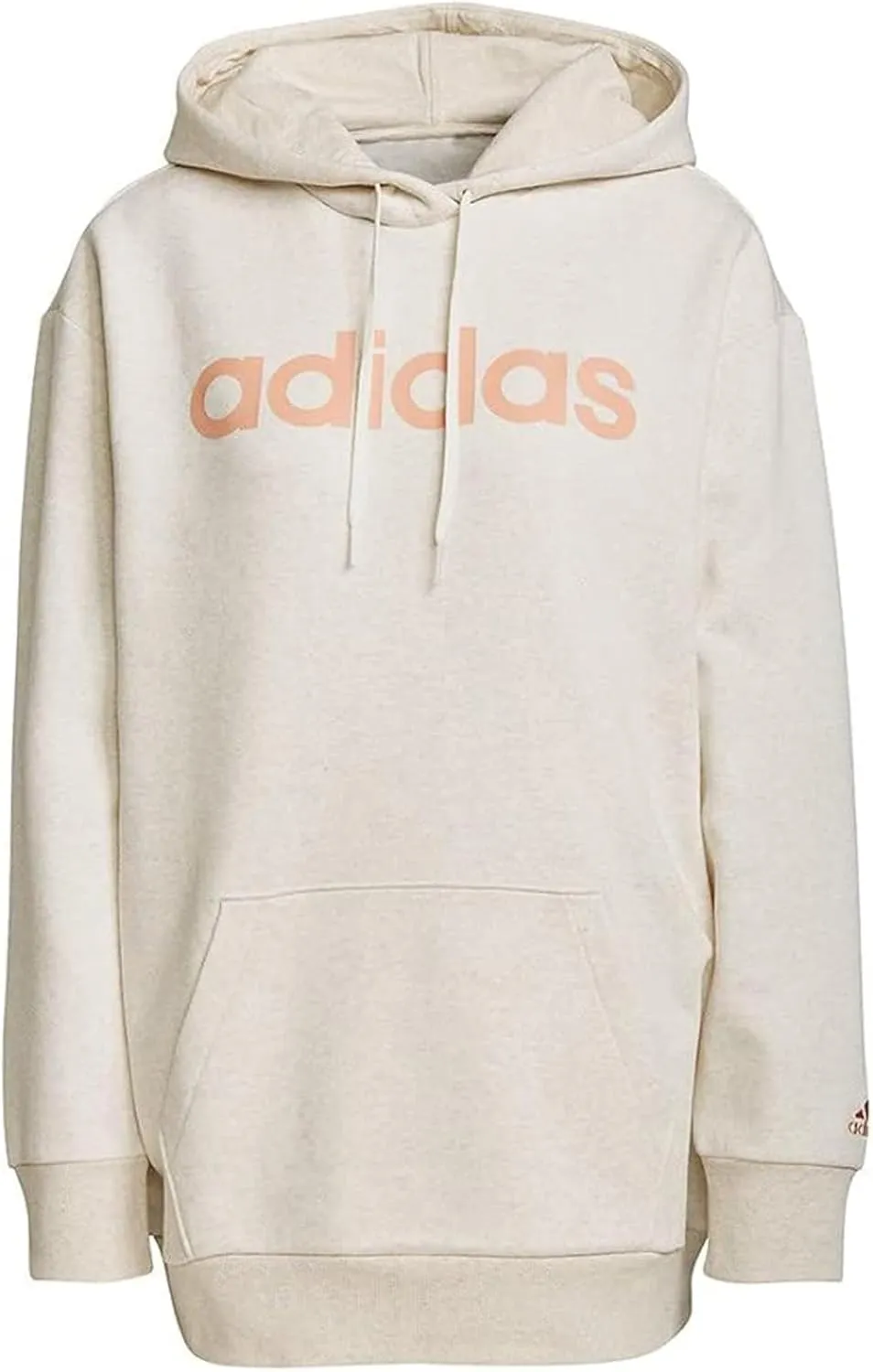 adidas Womens Lin Oversize Fleece Hoodie Sweatshirt, Off White Mel/Ambient Blush