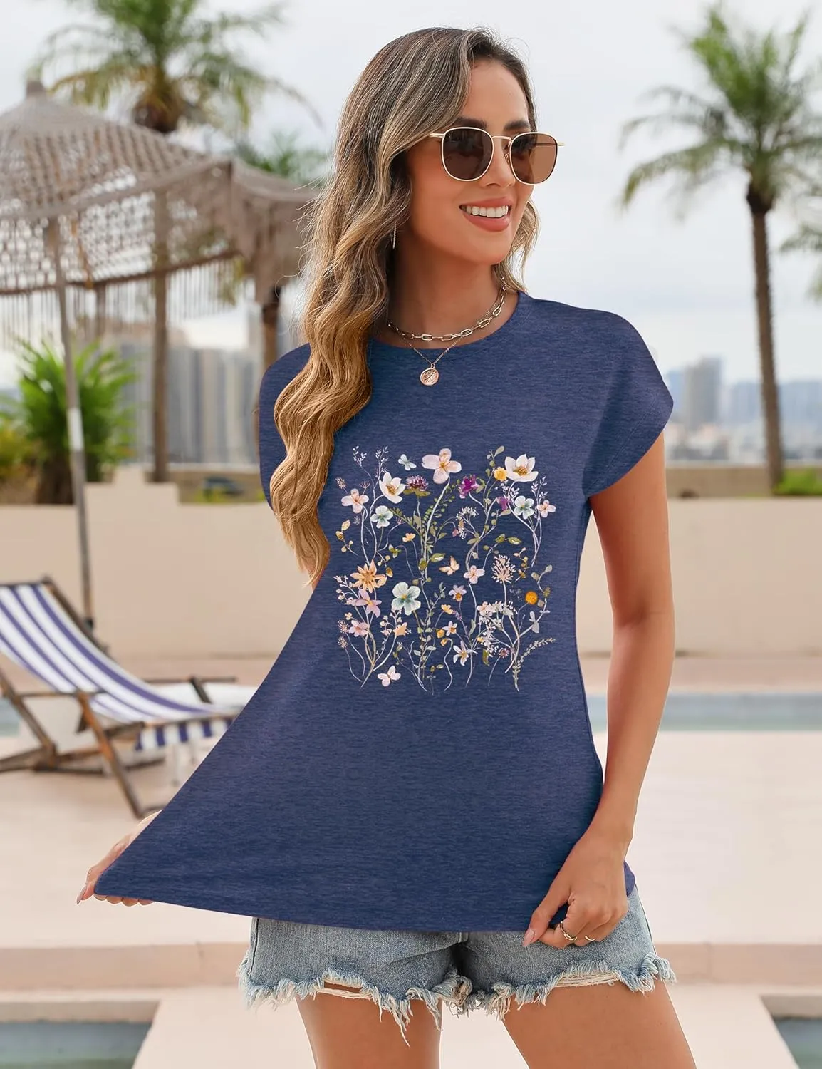 AKEWEI Womens Vintage Flower Print T Shirt Funny Cute Animal Graphic Tees Tops Loose Casual Outdoor Shirt