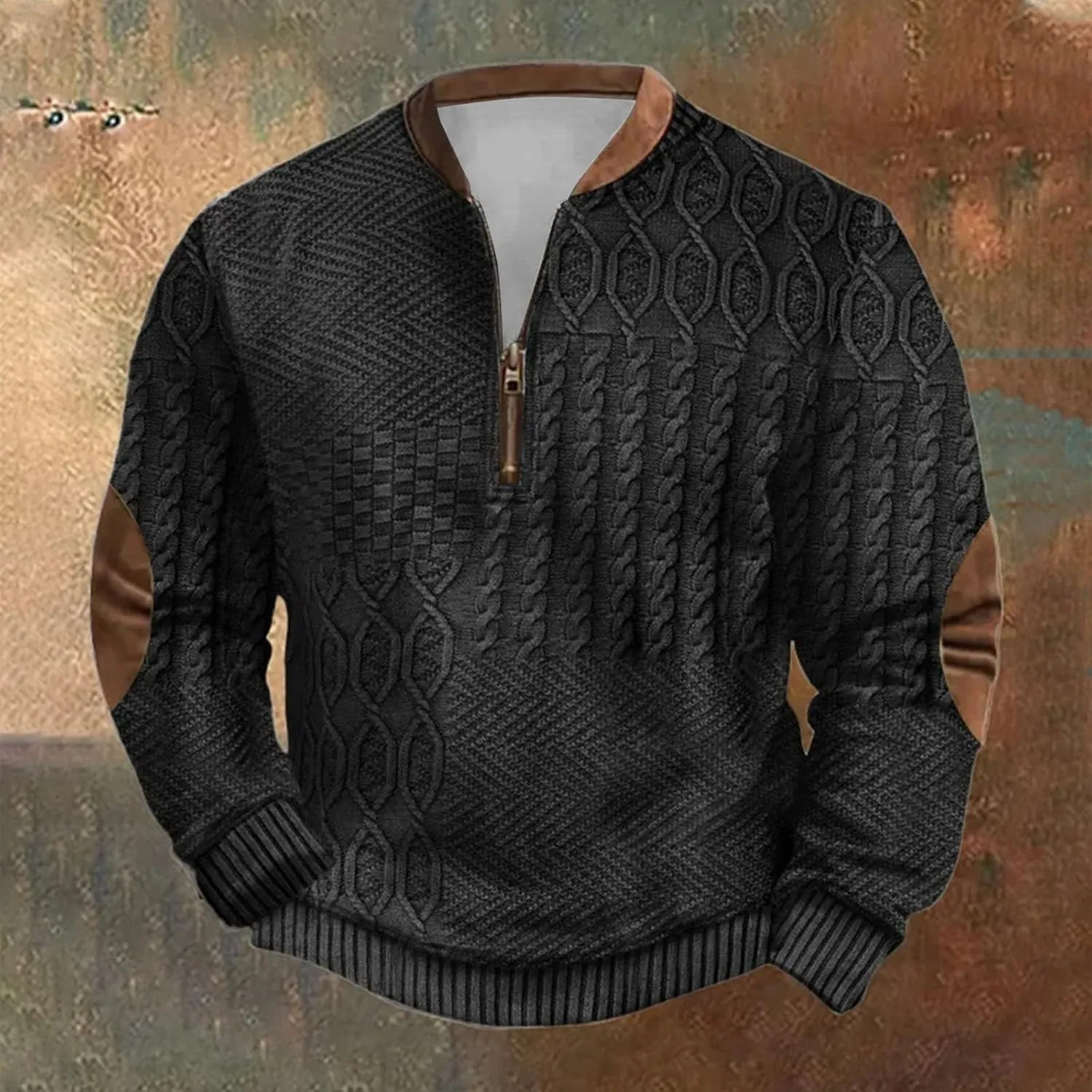 Alalaso Men's Sweatshirt Casual Long Sleeve Corduroy Shirt Casual Long Sleeve Stand Collar Sweater Shirts with Elbow Patches