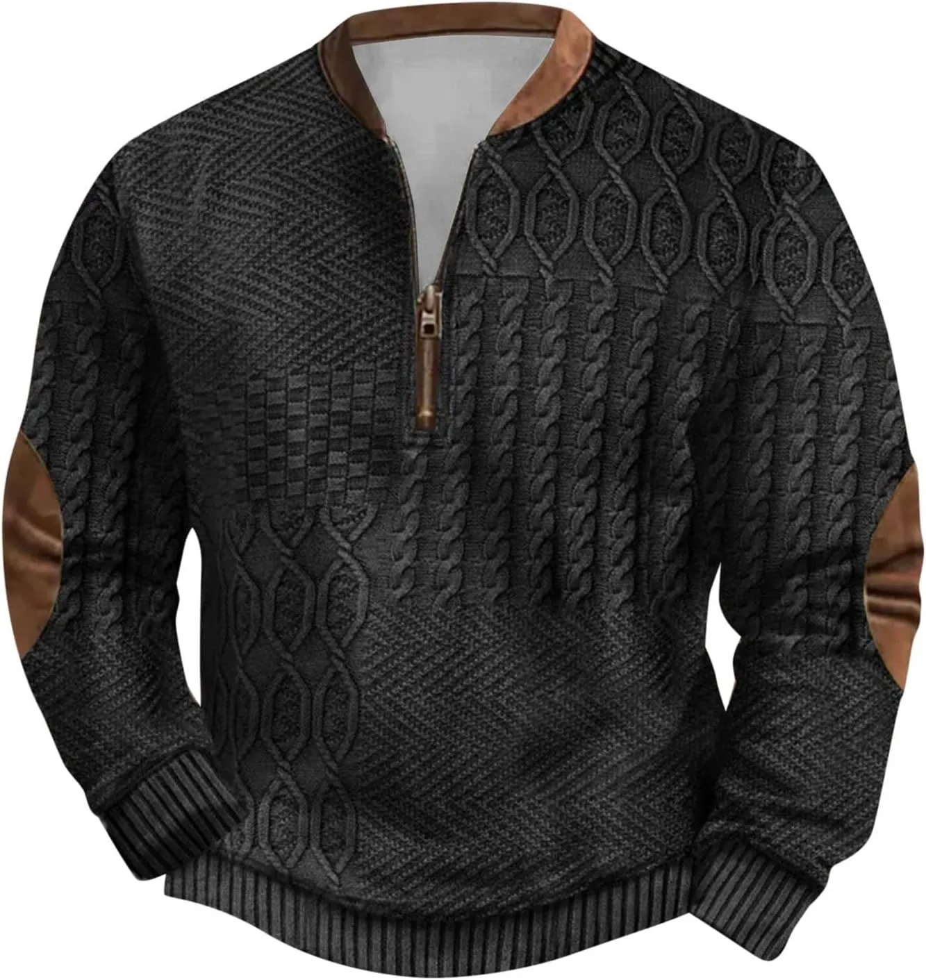 Alalaso Men's Sweatshirt Casual Long Sleeve Corduroy Shirt Casual Long Sleeve Stand Collar Sweater Shirts with Elbow Patches