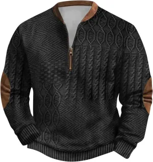 Alalaso Men's Sweatshirt Casual Long Sleeve Corduroy Shirt Casual Long Sleeve Stand Collar Sweater Shirts with Elbow Patches