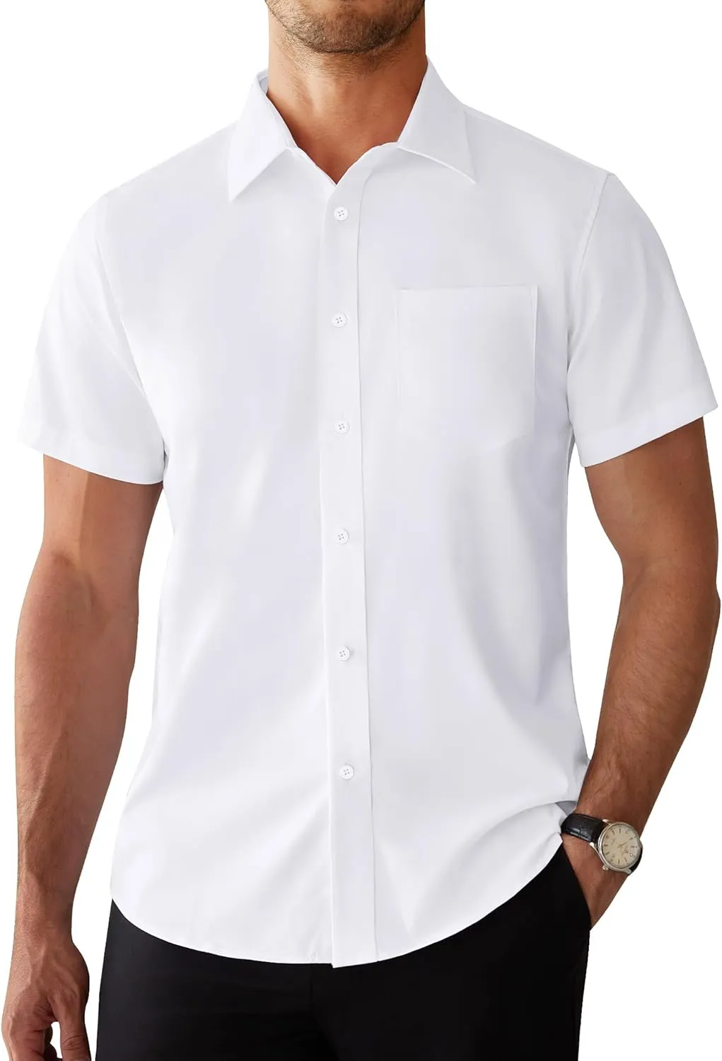 Alimens & Gentle Mens Short Sleeve Dress Shirts Regular Fit Stretch Wrinkle-Resistant Button Down Shirts