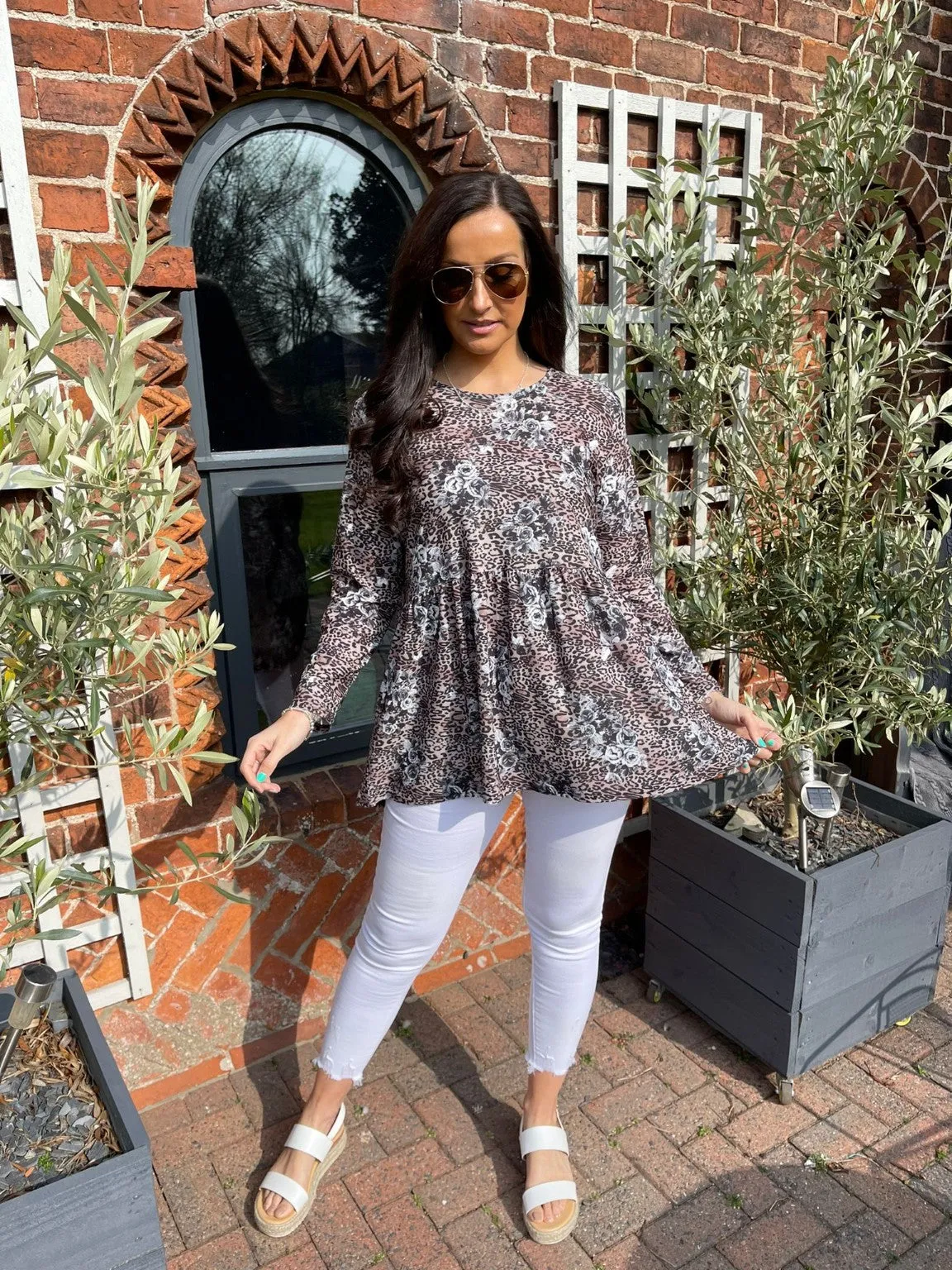 Animal Rose Peplum Top Roma