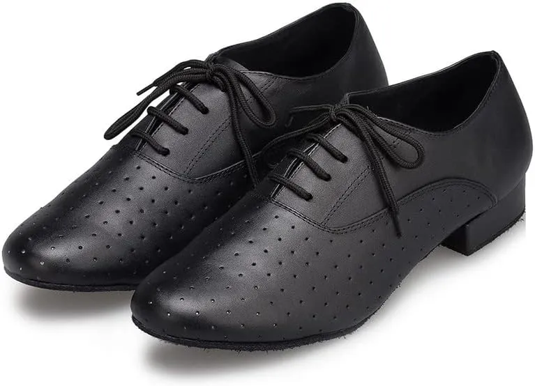 AOQUNFS Men's Latin Dance Shoes Black Leather Ballroom Tango Salsa Character Shoes,Model L148